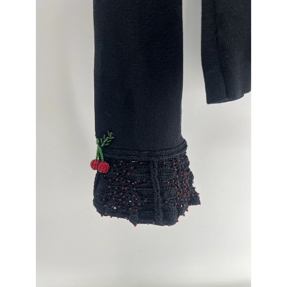 VTG Berek 3D Red Green Beaded Holly Berries Knit Flare Sleeve Sweater Size Large